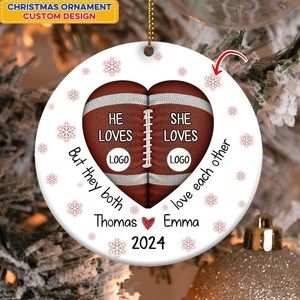 Football Custom Team Logo Circle Ce ramic Ornament Football Couple